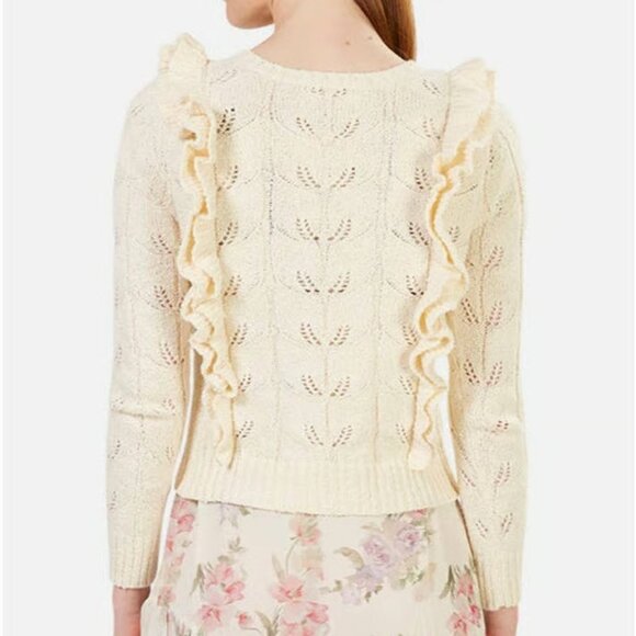 Womens LoveShackFancy Kennie Cream Double Bows  Ruffled Trim Sweater XS - Picture 3 of 11